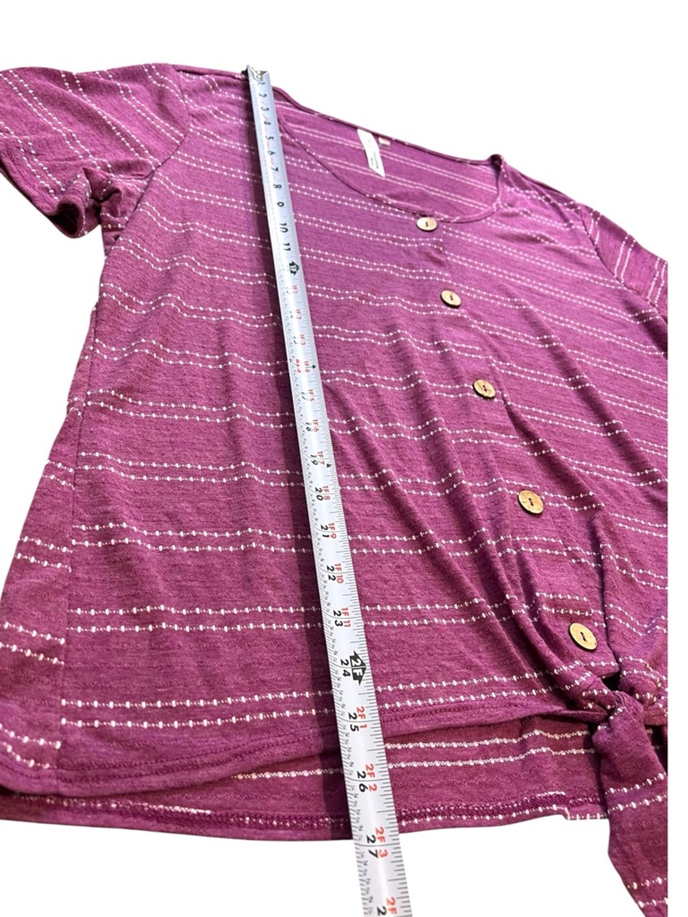 NY Collections Button Down Top Short Sleeve Tie Front, Purple & White, Size 2X - Picture 5 of 8